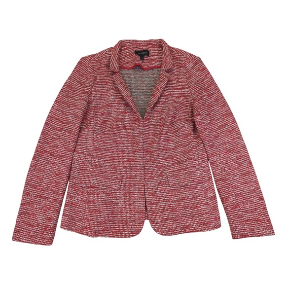 Talbots Womens Unstructured Blazer 10 Red Tweed Cotton Career Jacket Cardigan - Picture 1 of 8
